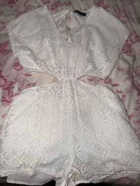 Dynamite White Eyelet Cutout Romper